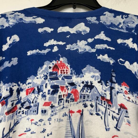 Talbots Nautical Sailboat Regatta Cotton Cardigan Sweater Novelty Resort M - Picture 7 of 9